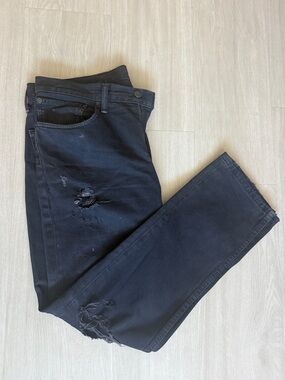 Men's Levi Strauss Black Distressed Straight Leg Jeans